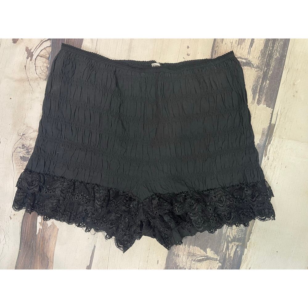 Black Free People In Bloom Shortie Smocked Ruffled Lace Lounge Shorts Bloomers
